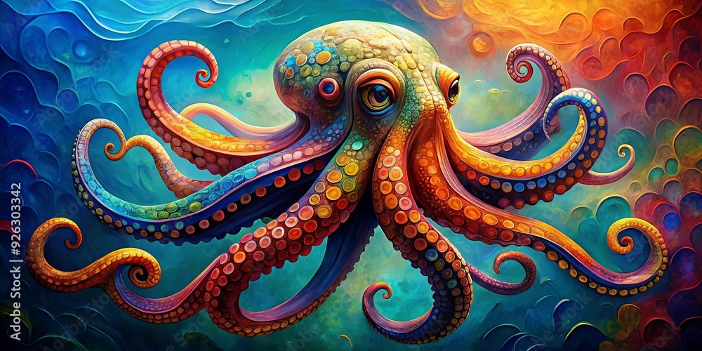 Colorful octopus painted in a creative cubism style, oil painting, artwork, abstract, artistic, marine life, tentacles Colorful octopus painted in a creative cubism style, oil painting, artwork, abstract, artistic, marine life, tentacles