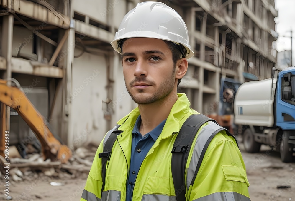worker on a construction site with safety helmet worker on a construction site with safety helmet