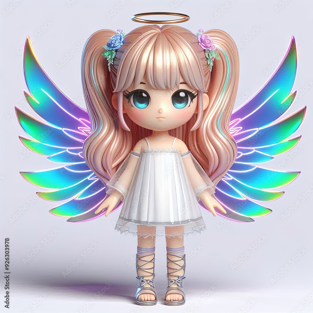 cute Angel with holographic wings,3d ,3d avatar Generative AI
cute Angel with holographic wings,3d ,3d avatar Generative AI
