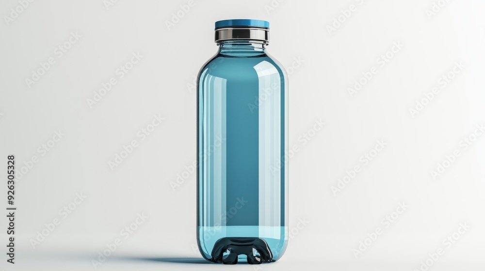 A clear bottle of water with a blue cap A clear bottle of water with a blue cap