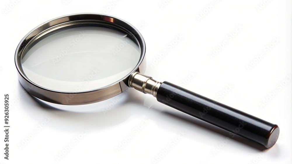 Magnifying glass with black handle isolated on white background, magnifying glass, tool, explore, search Magnifying glass with black handle isolated on white background, magnifying glass, tool, explore, search