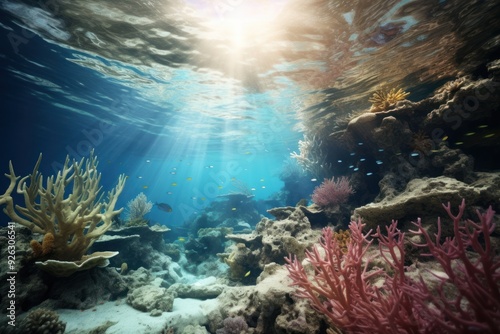 Shallow water coral reefs underwater nature ocean. photo