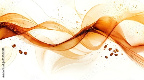 Cascading Coffee Beans on White Background, Dynamic Lines, Rich Textures, Earthy Tones