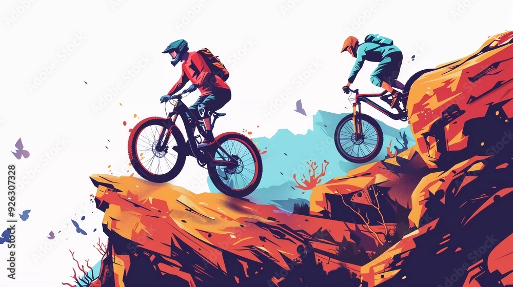 Fototapeta premium a people that riding a mountain bike in the rock mountain, design for poster event background