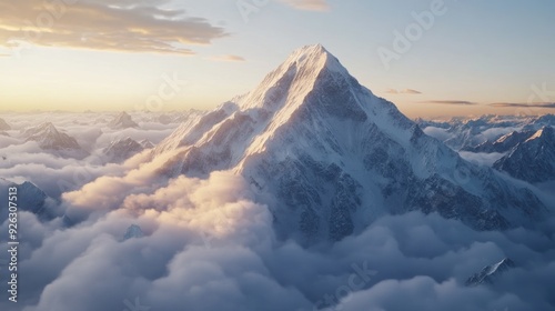Wallpaper Mural Snow-capped Mountain Peak Emerging from Clouds at Sunset Torontodigital.ca