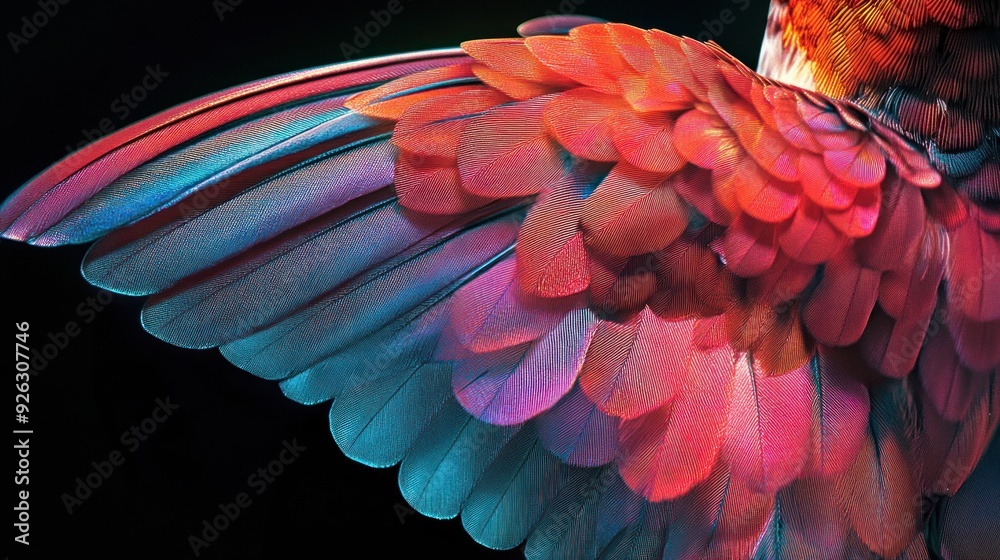 Obraz premium Close-up of a Vibrant Bird's Wing with Multicolored Feathers