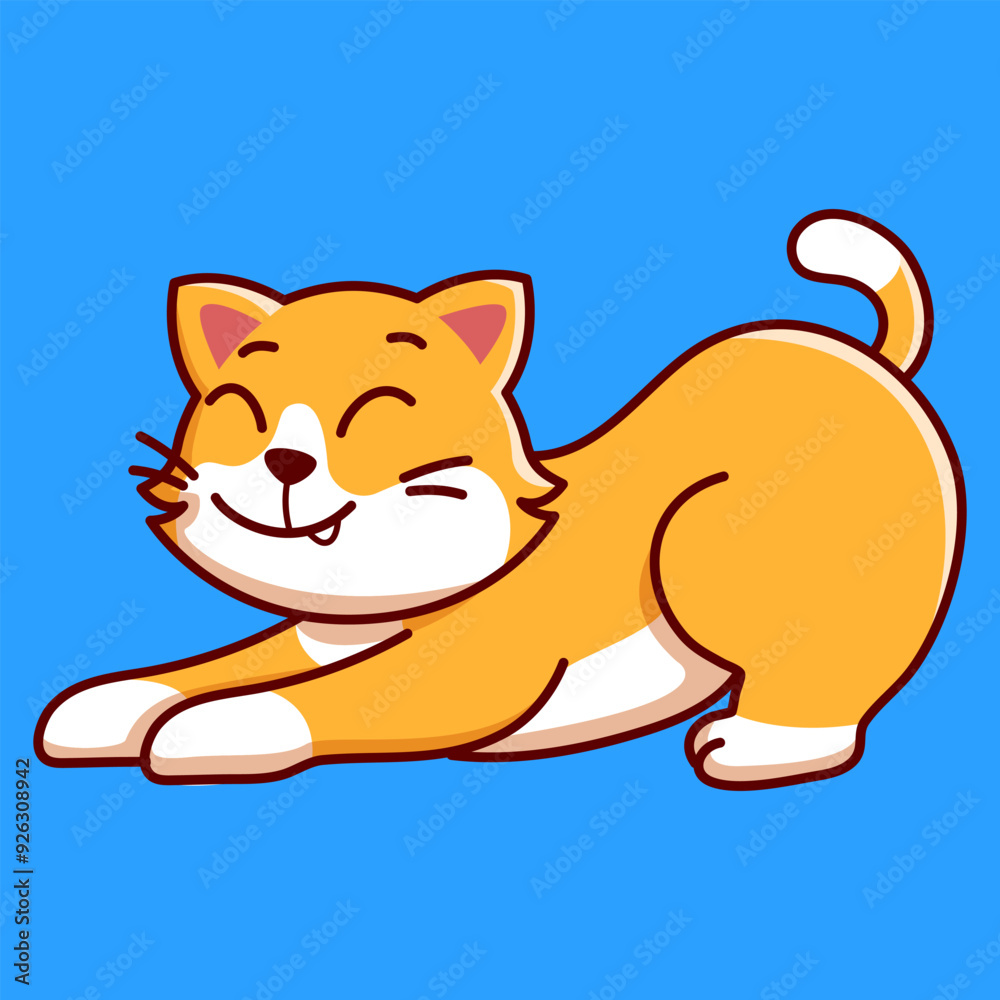 cute cat stretching in the morning Vector Illustration Icon. Flat Cartoon Style cute cat stretching in the morning Vector Illustration Icon. Flat Cartoon Style