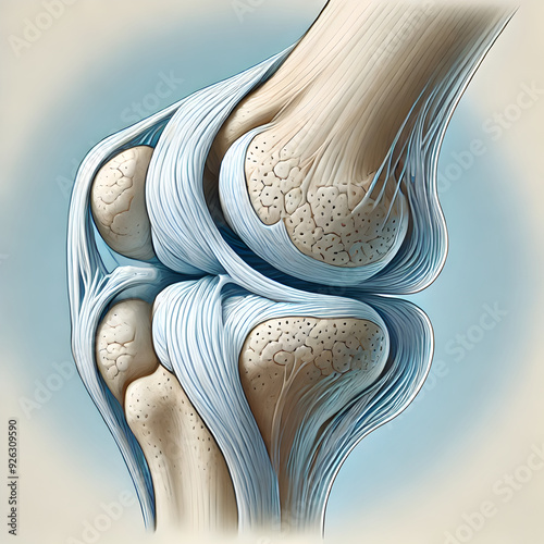 3D model illustration human Bone anatomy: high-resolution image of a knee joint for medical visualization, ball-and-socket joint to show its range of motion, medical education, diagram of a human hing photo