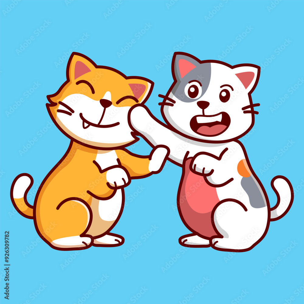 Obraz premium two cute cats are fighting Vector Illustration Icon. Flat Cartoon Style