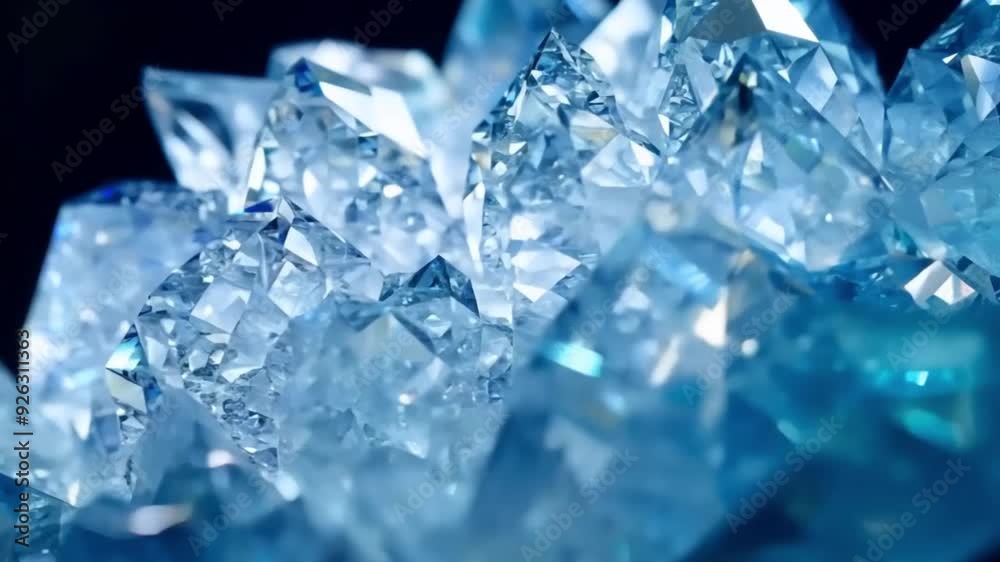 Close-up of sparkling blue crystals with a luminous glow, emphasizing luxury and beauty. Close-up of sparkling blue crystals with a luminous glow, emphasizing luxury and beauty.