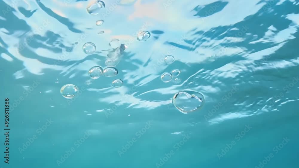 Underwater view with bubbles floating to the surface, creating a serene aquatic environment.