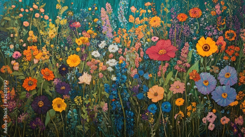 Fototapeta premium A Vibrant Tapestry of Wildflowers in a Lush Garden