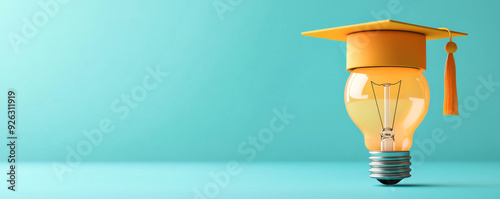 A creative light bulb adorned with a graduation cap symbolizes innovation and education in a modern setting.