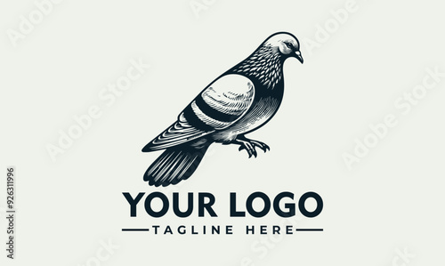 vector logo detailed drawing of pigeon with wings spread bird logo Suitable for birdwatching guides, naturethemed designs, and wildlife illustrations.  photo