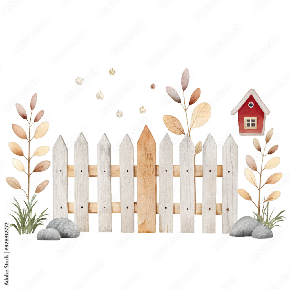 Country fence watercolor illustration for kids clothes and prints isolated clipart