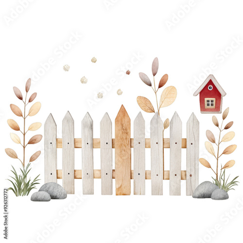 Obraz na płótnie Country fence watercolor illustration for kids clothes and prints isolated clipart w salonie