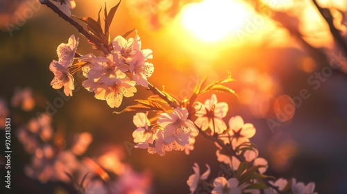 Cherry Blossoms with Morning Radiance beautiful natural flower background dynamic sscene photo