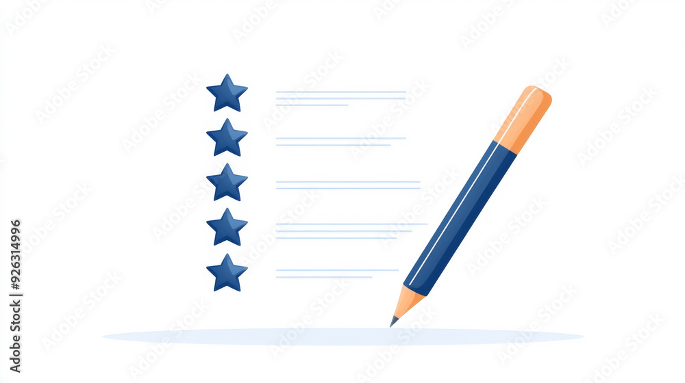Illustration of a rating system with stars and a pencil for feedback collection and evaluation purpose. Illustration of a rating system with stars and a pencil for feedback collection and evaluation purpose.