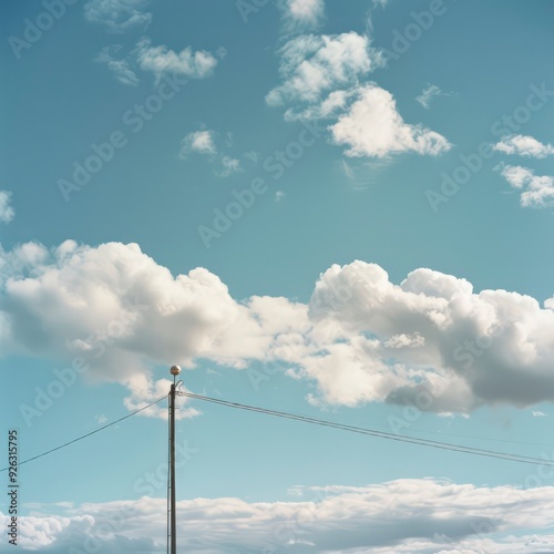 A serene light blue sky stretches above, dotted with fluffy white clouds drifting lazily through the air, signaling a perfect summer day, full of calm weather.