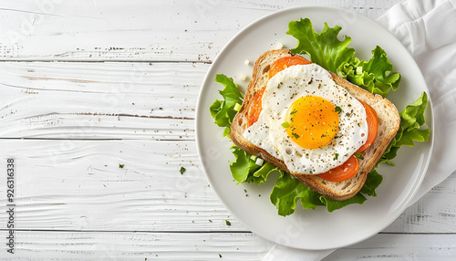 Sandwich with sprats and egg on wooden table photo