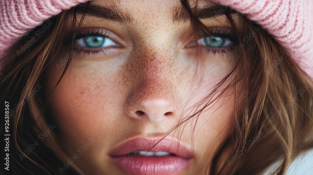 This image displays a focused view of a person with wavy brown hair, emphasizing the hair texture while wearing a pink beanie, suggesting a warm, cozy feel. This image displays a focused view of a person with wavy brown hair, emphasizing the hair texture while wearing a pink beanie, suggesting a warm, cozy feel.