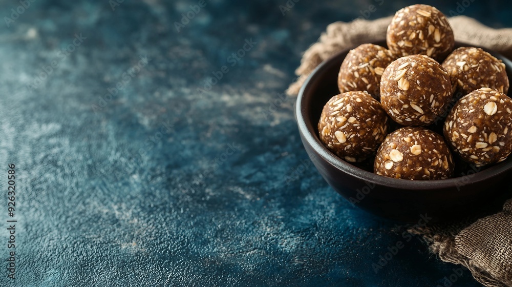 Vibrant Energy Balls on Dark Background with Copy Space for Healthy Sweets Concept. Vibrant Energy Balls on Dark Background with Copy Space for Healthy Sweets Concept.