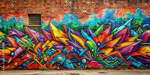 Graffiti art on a brick wall in an urban setting, graffiti, wall art, street art