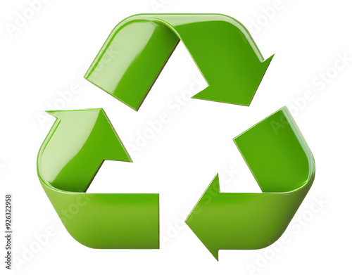 A vibrant green recycling symbol representing sustainability and eco-friendliness, ideal for environmental projects. photo