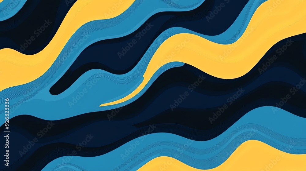Abstract Wavy Pattern in Blue, Yellow and Black Abstract Wavy Pattern in Blue, Yellow and Black