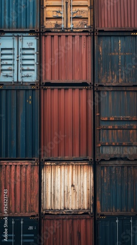 Shipping containers stacked on top of each other. Cargo sea port logistics and transportation