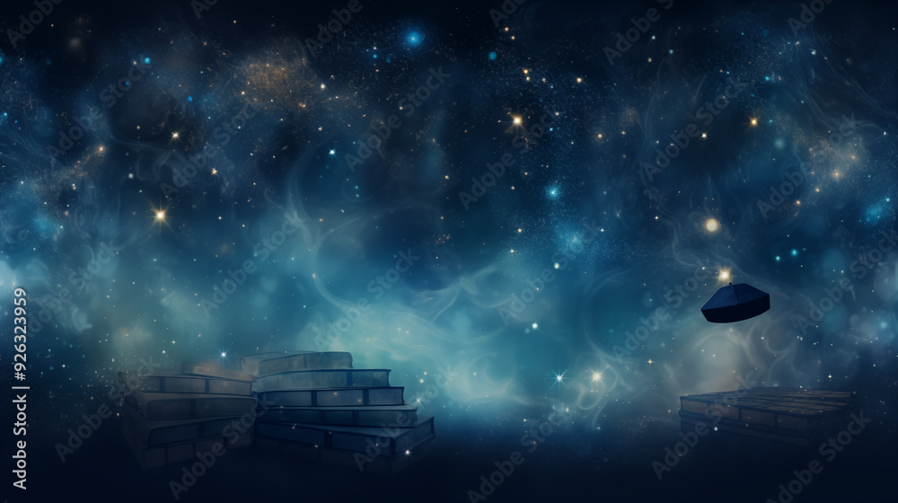 Celestial Books Floating In Cosmic Nebula Under Starry Night Sky With Glistening Stars And Layers Of Books Celestial Books Floating In Cosmic Nebula Under Starry Night Sky With Glistening Stars And Layers Of Books