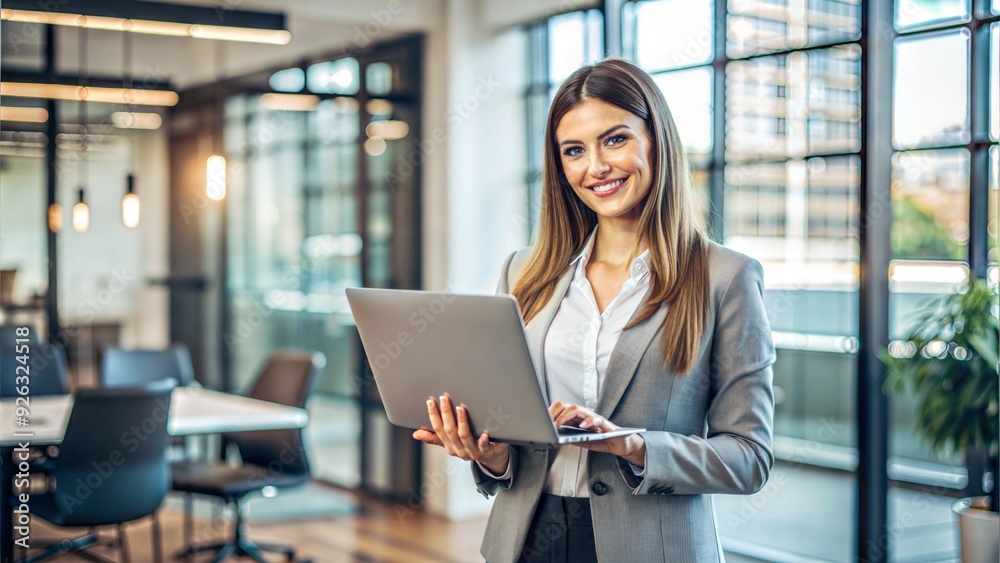 Lifestyle young business women holding laptop computer on office workplace with blank space for text Lifestyle young business women holding laptop computer on office workplace with blank space for text