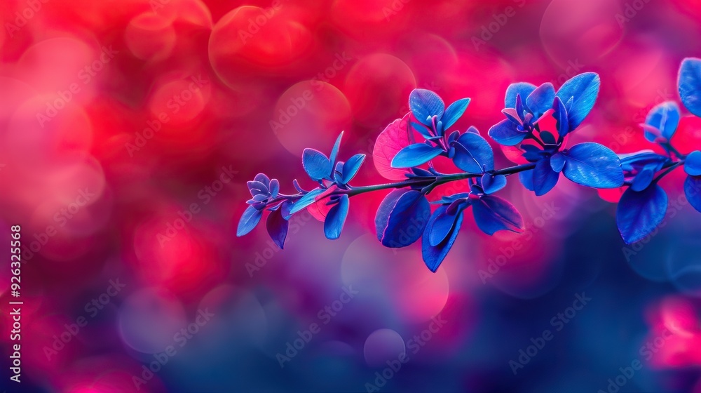 Obraz premium Vibrant blue foliage against a bold red and pink bokeh background