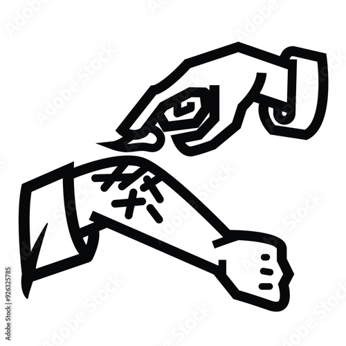 Hand applying ointment on wounds icon illustration isolated on square white background. Simple flat outlined cartoon art styled medical treatment themed drawing.