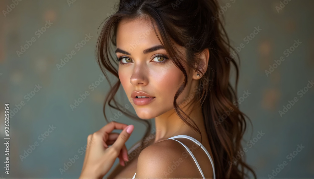 Beautiful picture of a sensuous young woman with a long hairstyle and a warm smile
Beautiful picture of a sensuous young woman with a long hairstyle and a warm smile