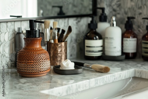 Exquisite Luxury Grooming Set Featuring Razor, Cream, and Brushes. photo