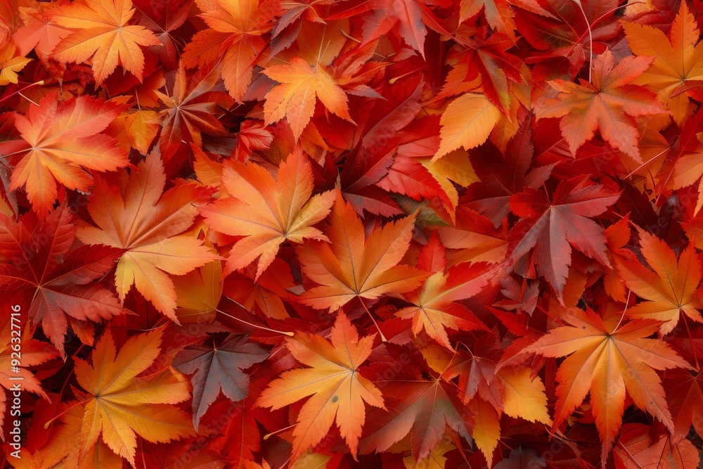 Vibrant autumn maple leaves blanket the ground in shades of red and orange Vibrant autumn maple leaves blanket the ground in shades of red and orange