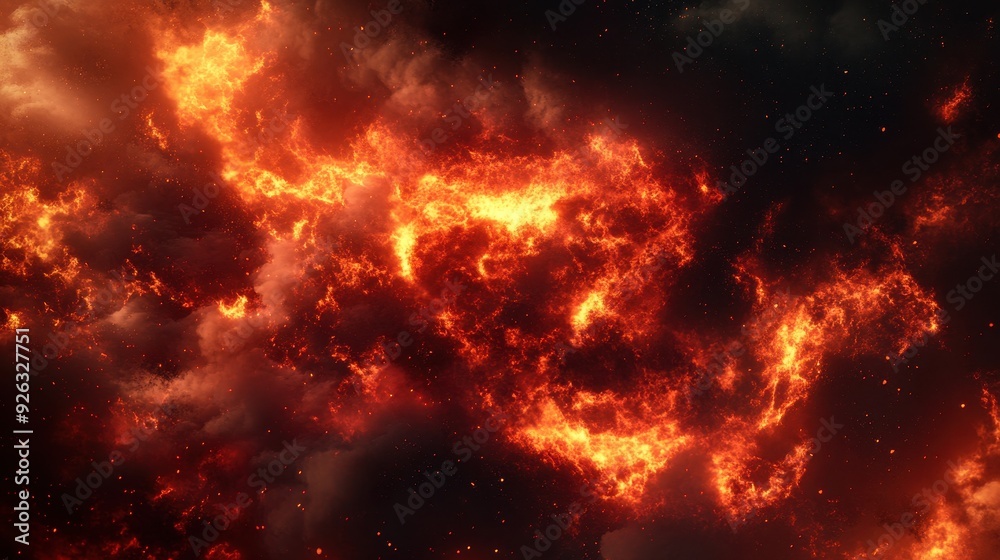 A vibrant depiction of fiery clouds resembling cosmic phenomena. A vibrant depiction of fiery clouds resembling cosmic phenomena.