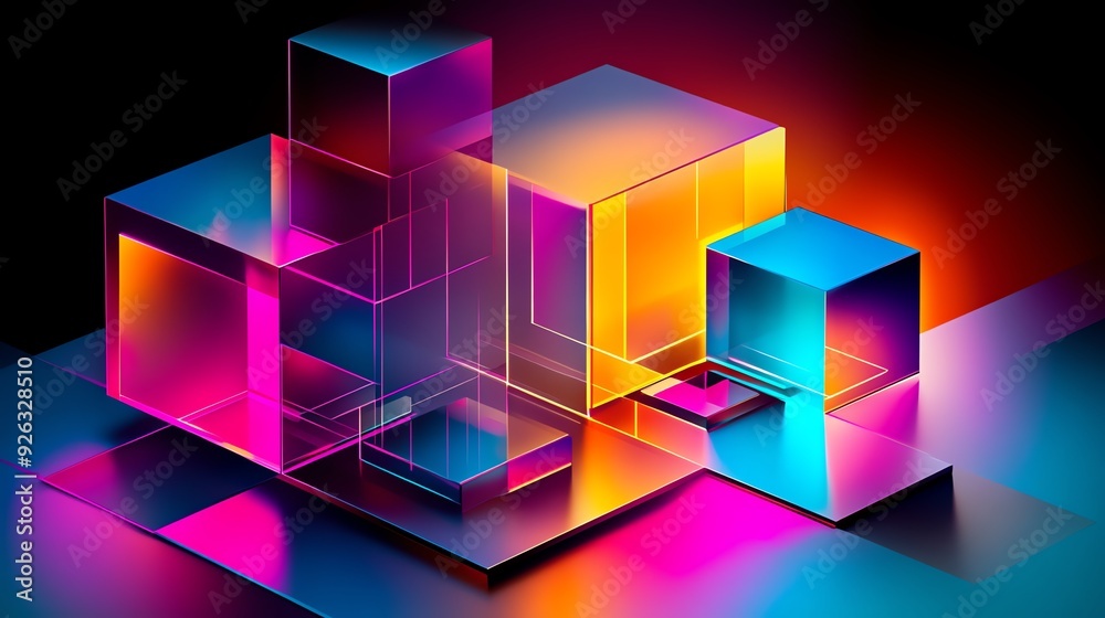 Abstract Composition of Neon Cubes Abstract Composition of Neon Cubes