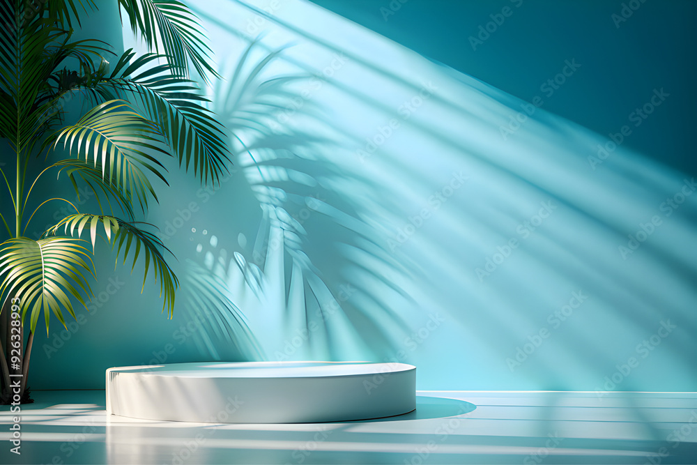 interior of a room blue room 3d podium interior of a room blue room 3d podium