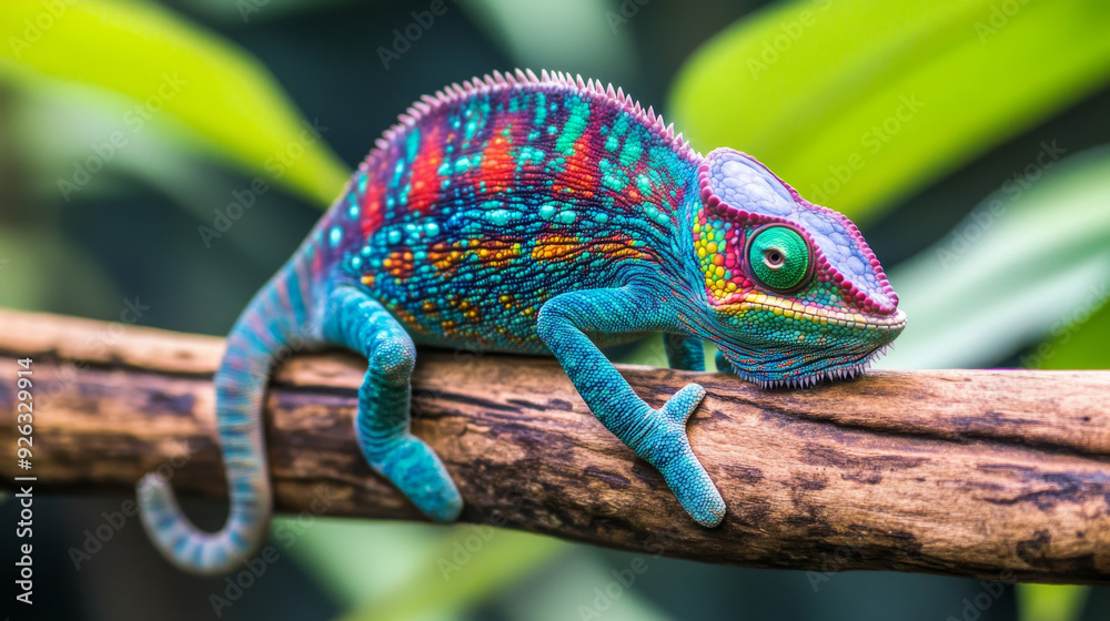 A chameleon with vibrant colors rests on a wooden branch. --ar 16:9 --v 6.1 Job ID: 64904c89-b9b5-42e9-a41e-c71b8539b361 A chameleon with vibrant colors rests on a wooden branch. --ar 16:9 --v 6.1 Job ID: 64904c89-b9b5-42e9-a41e-c71b8539b361