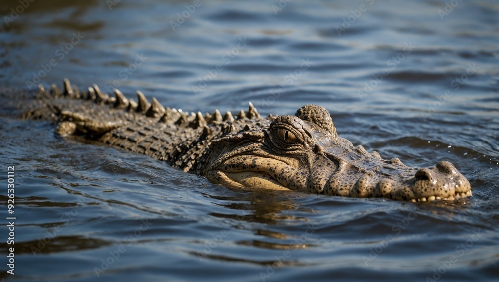 Obraz premium a crocodile that swims in an African river