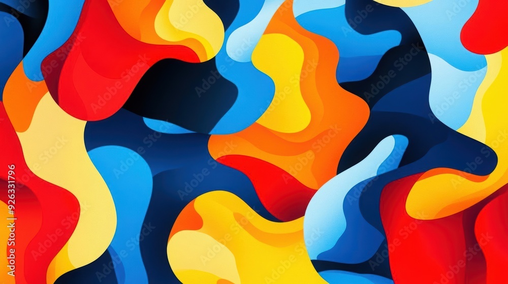 Vibrant abstract design showcasing smooth curves and bold colors in a dynamic interplay of red, blue, yellow, and orange hues. Vibrant abstract design showcasing smooth curves and bold colors in a dynamic interplay of red, blue, yellow, and orange hues.