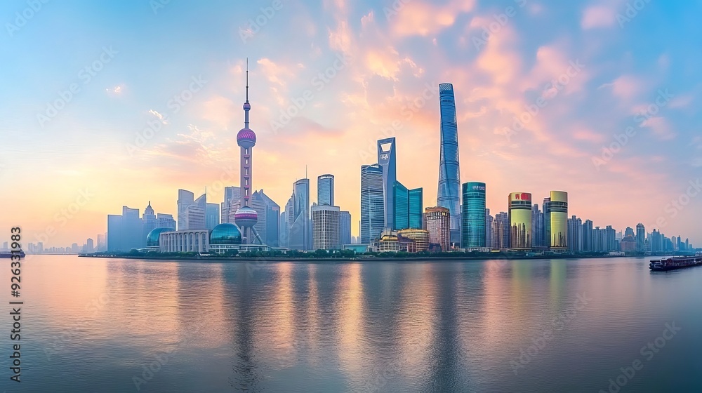 Shanghai China city skyline along the Huangpu River Shanghai China city skyline along the Huangpu River