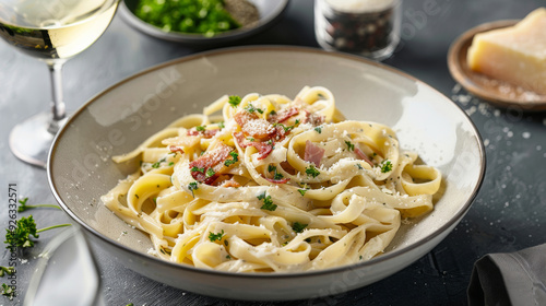 Gourmet Fettuccine Carbonara: Velvety Egg Yolk Sauce with Pecorino Romano Cheese