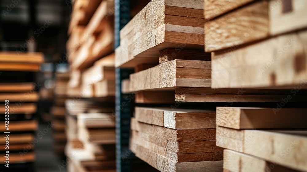 Stacks of processed wooden planks Stacks of processed wooden planks