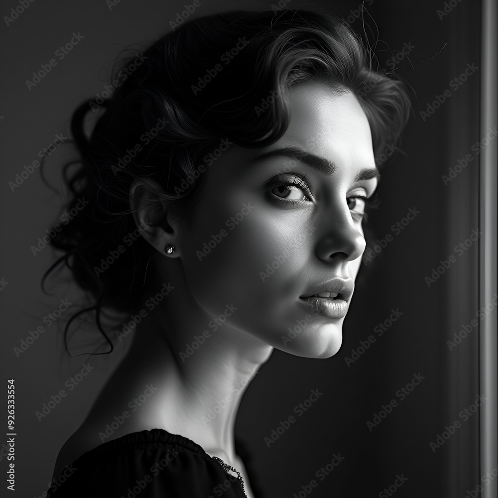 Timeless Black-and-White Portrait of a Beautiful Woman in Soft, Moody Lighting with Vintage Film Photography Inspiration Timeless Black-and-White Portrait of a Beautiful Woman in Soft, Moody Lighting with Vintage Film Photography Inspiration