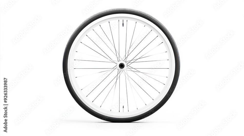 White Bicycle Wheel with Black Tire on White Background White Bicycle Wheel with Black Tire on White Background