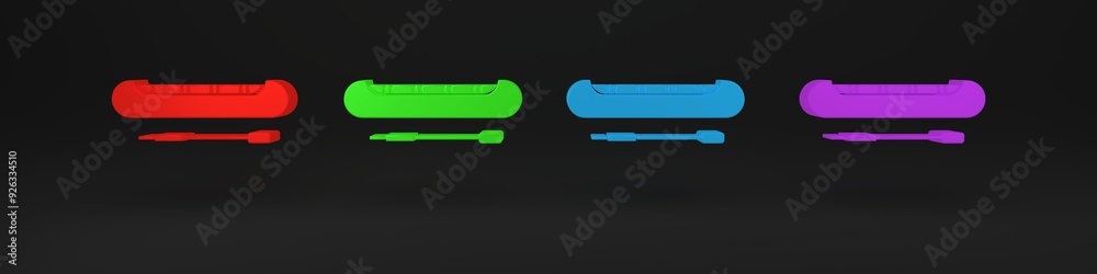 Colorful Kayak and paddle icon isolated on black background. Kayak and canoe for fishing and tourism. Outdoor activities. Minimalism concept. 3D render illustration Colorful Kayak and paddle icon isolated on black background. Kayak and canoe for fishing and tourism. Outdoor activities. Minimalism concept. 3D render illustration