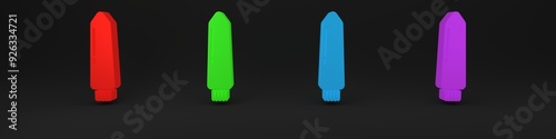 Colorful Dildo vibrator for sex games icon isolated on black background. Sex toy for adult. Vaginal exercise machines for intimate. Minimalism concept. 3D render illustration